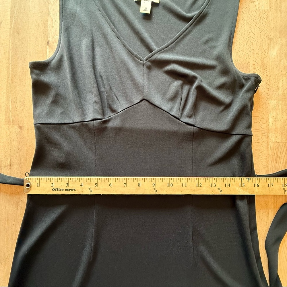 LOFT Ann Taylor Black Embroidered Midi Sleeveless Dress V-Neck Waist Tie Size 10 - Picture 11 of 13